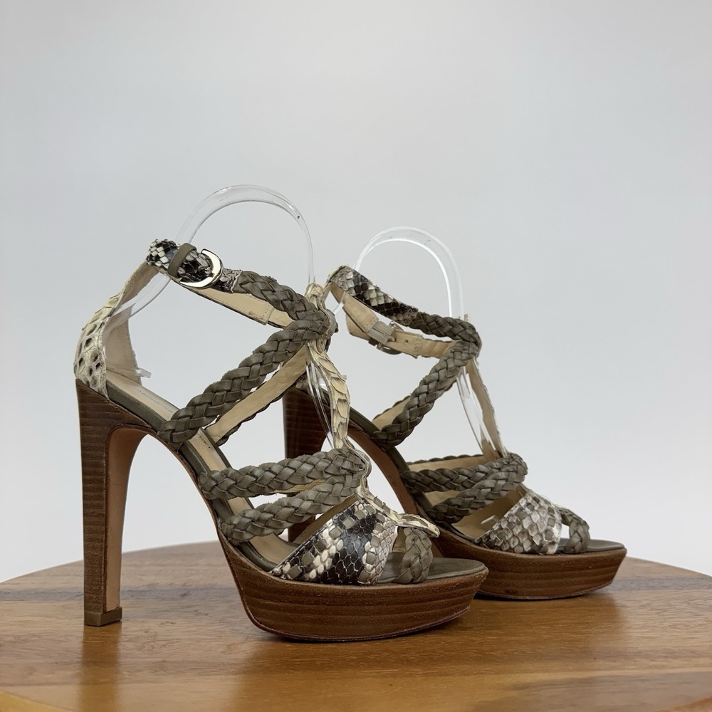 Womens Alexandre Birman Python Taupe Brown Leathe… - image 1